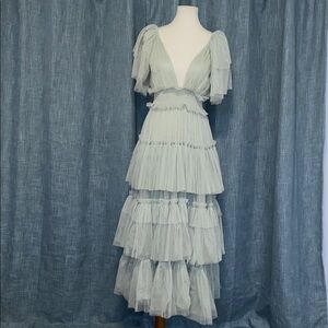 Elegant Light Blue Tiered Dress